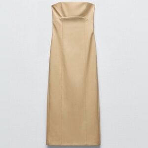 Zara Strapless Tan Beige Leather Dress